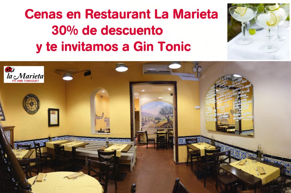 Cenas en Restaurant La Marieta Mollet 30% de descuento y Gin Tonic