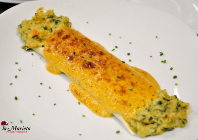 Crep de verdura y marisco con salsa holandesa, Restaurant La Marieta Mollet