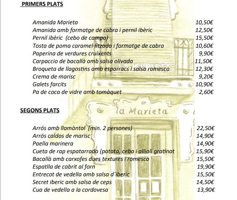 Menú Nadal 2022, Menú de Navidad, restaurant la Marieta de Mollet del Vallès, Barcelona
